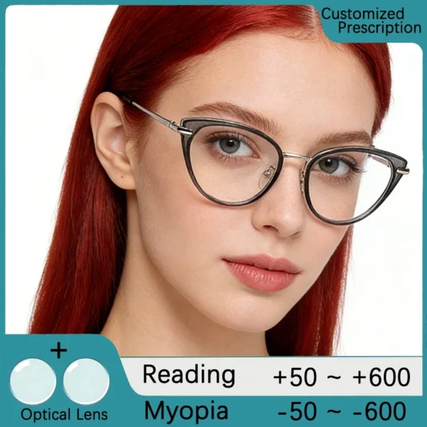 Women's Glasses Frame For Degree Myopia Glasses Woman Fashion Cat Eye Eyeglasses Frames Outdoor UV Protection Myopia -1 -2